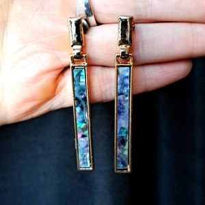 Pink teal blue real abalone shell post earrings